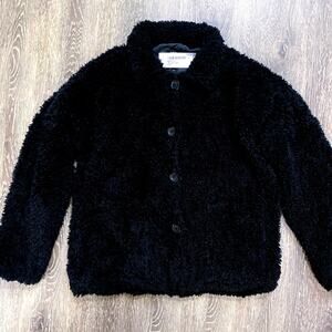 NWT Small Black Faux‎ Fur Vegan Teddy Jacket Coat Shacket Shaggy Pockets